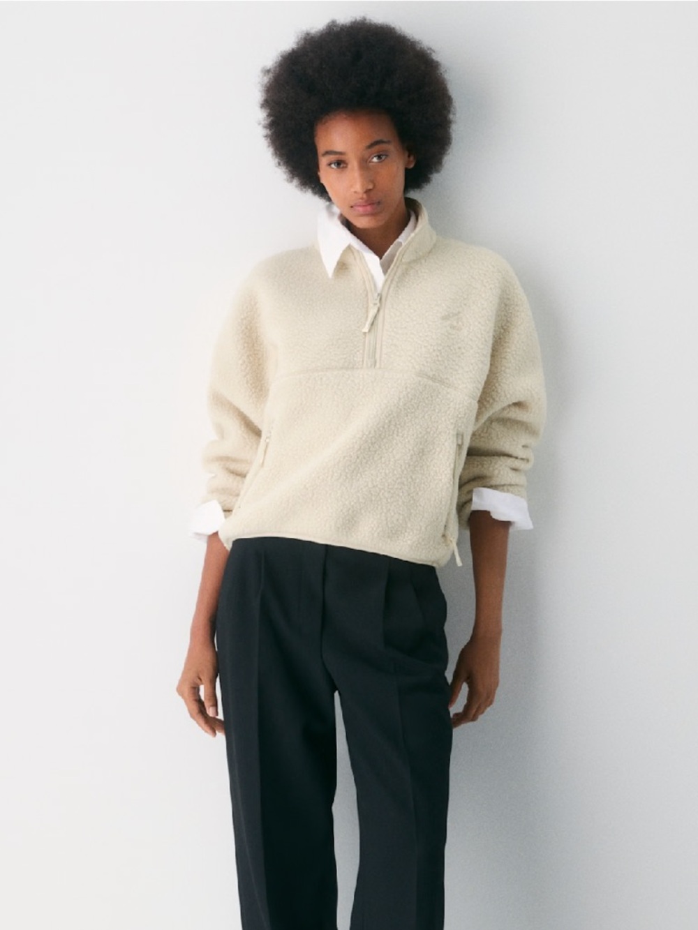 Aritzia TNA Cream Polartec Thermal Pro 1/2 Zip Hi-Hip Sweater